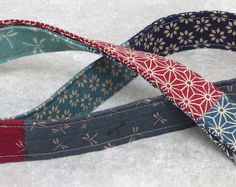 Long key fob made from Japanese fabrics, Asanoha/dragonflies/flowers sewn in patchwork style, a beautiful gift for women and men