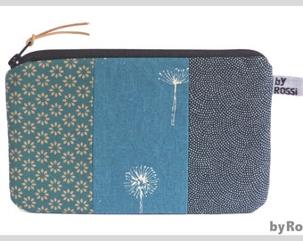 Universal bag/make-up bag made of Japanese fabrics in turquoise and petrol blue, great gift, very individual