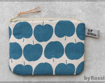 Small bag, purse with petrol blue apples made of Japanese fabric, nice to take with you on the go