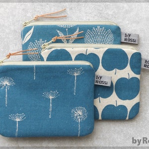Small bag, purse with dark grey fabric and dandelions made of Japanese fabric, nice gift also for men image 4