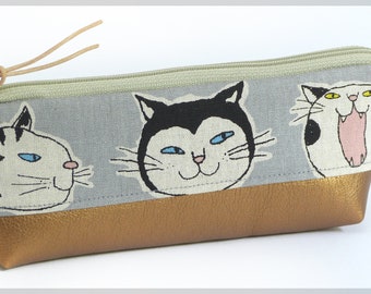 Stiftemäppchen/ Schminktasche aus japanischem Stoff mit Katzen. Toll zum Hinstellen. Schönes Geschenk für Katzenfans