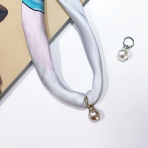 Free Shipping USA)  100% Pure Silk Scarf Necklace &quot; Lovely Pink and Blue &quot; with 2 pearl pendant and magnetic closure
