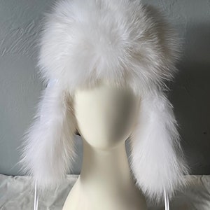 Free Shipping USA) White Real Fox Fur Nylon Trooper Hat