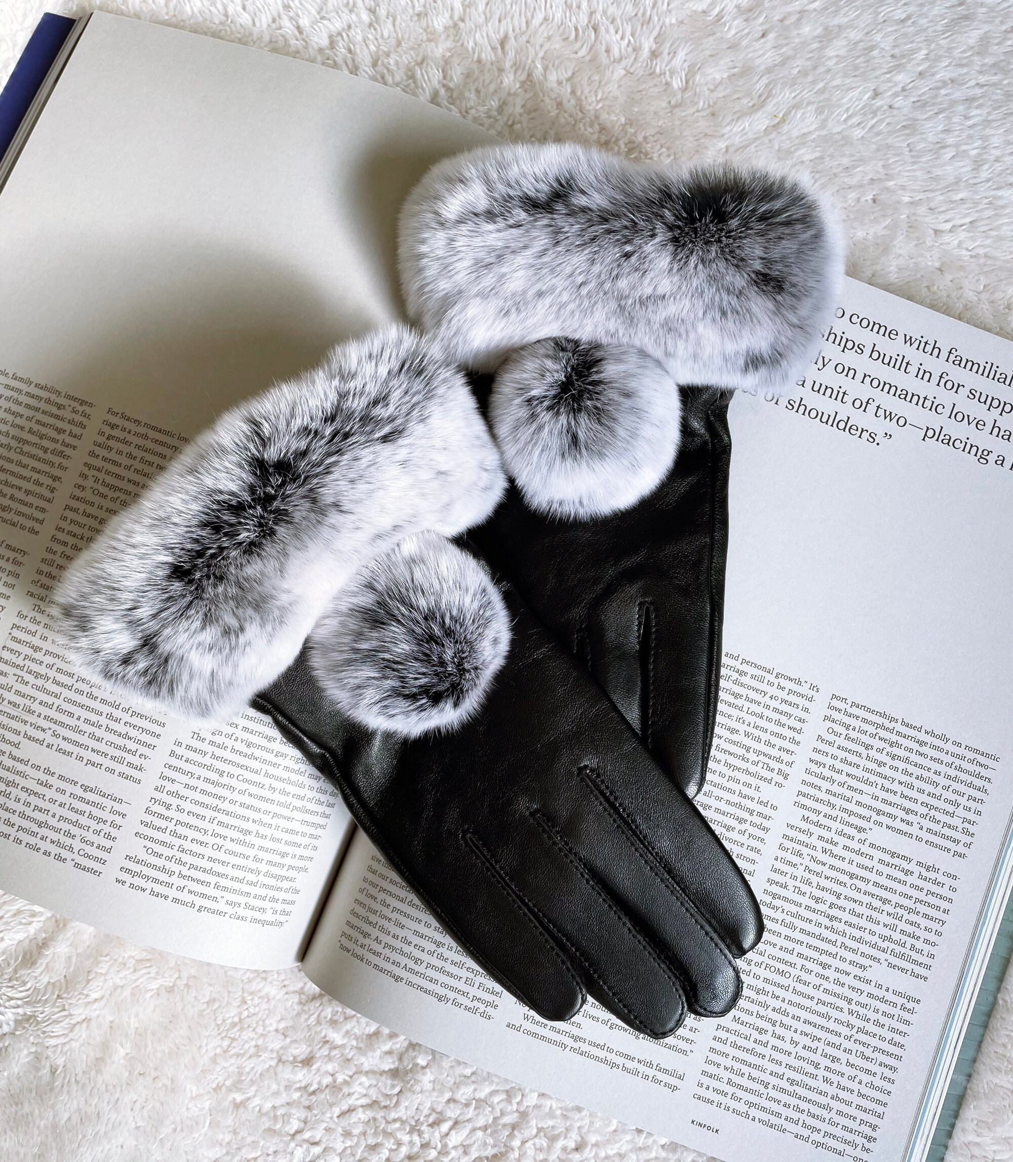 Women's Eco-Friendly Real Fur Mittens - Gray Persian Lamb, Fur