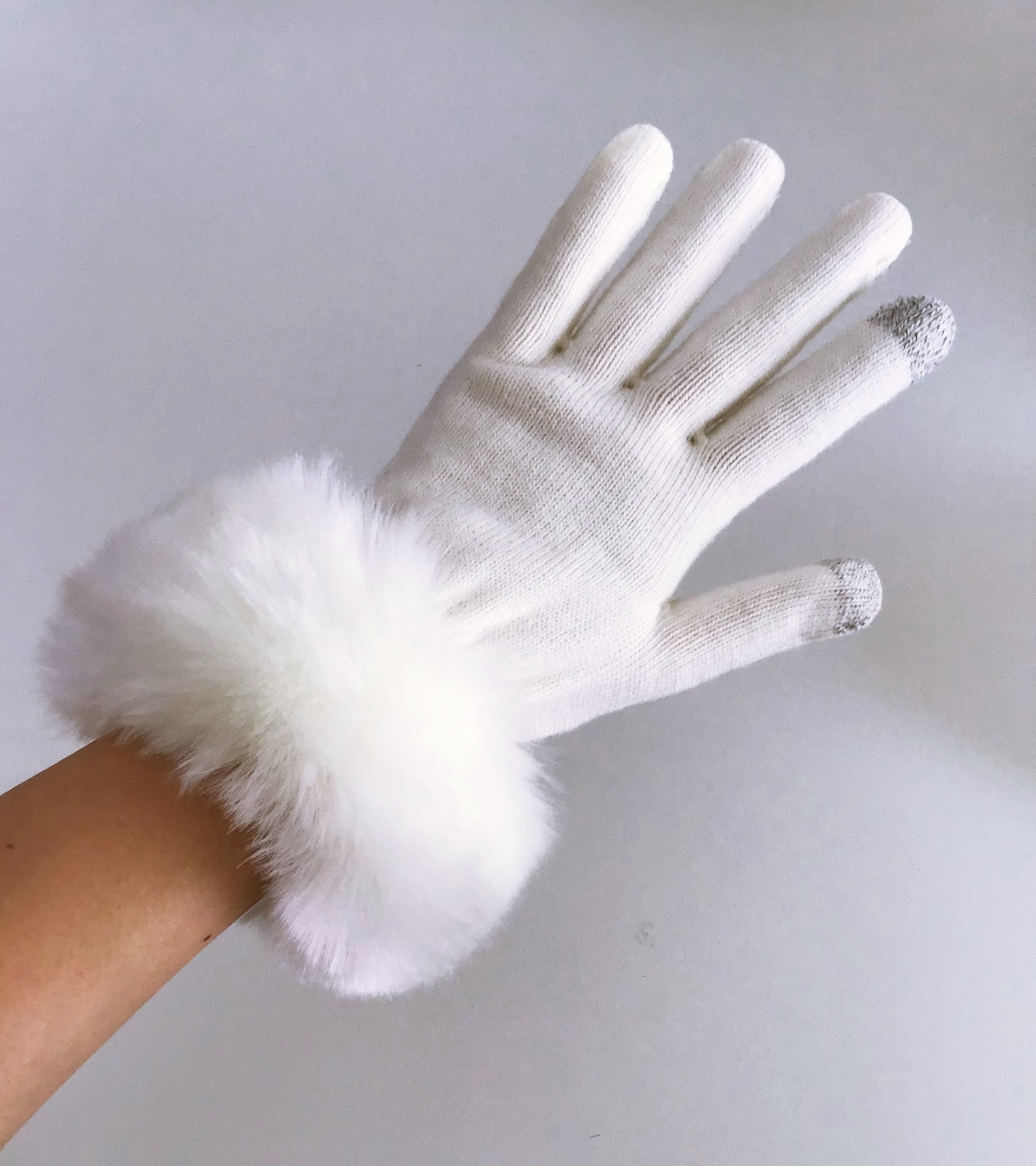 Women's Faux Fur Knit Glove / snow white color Etsy