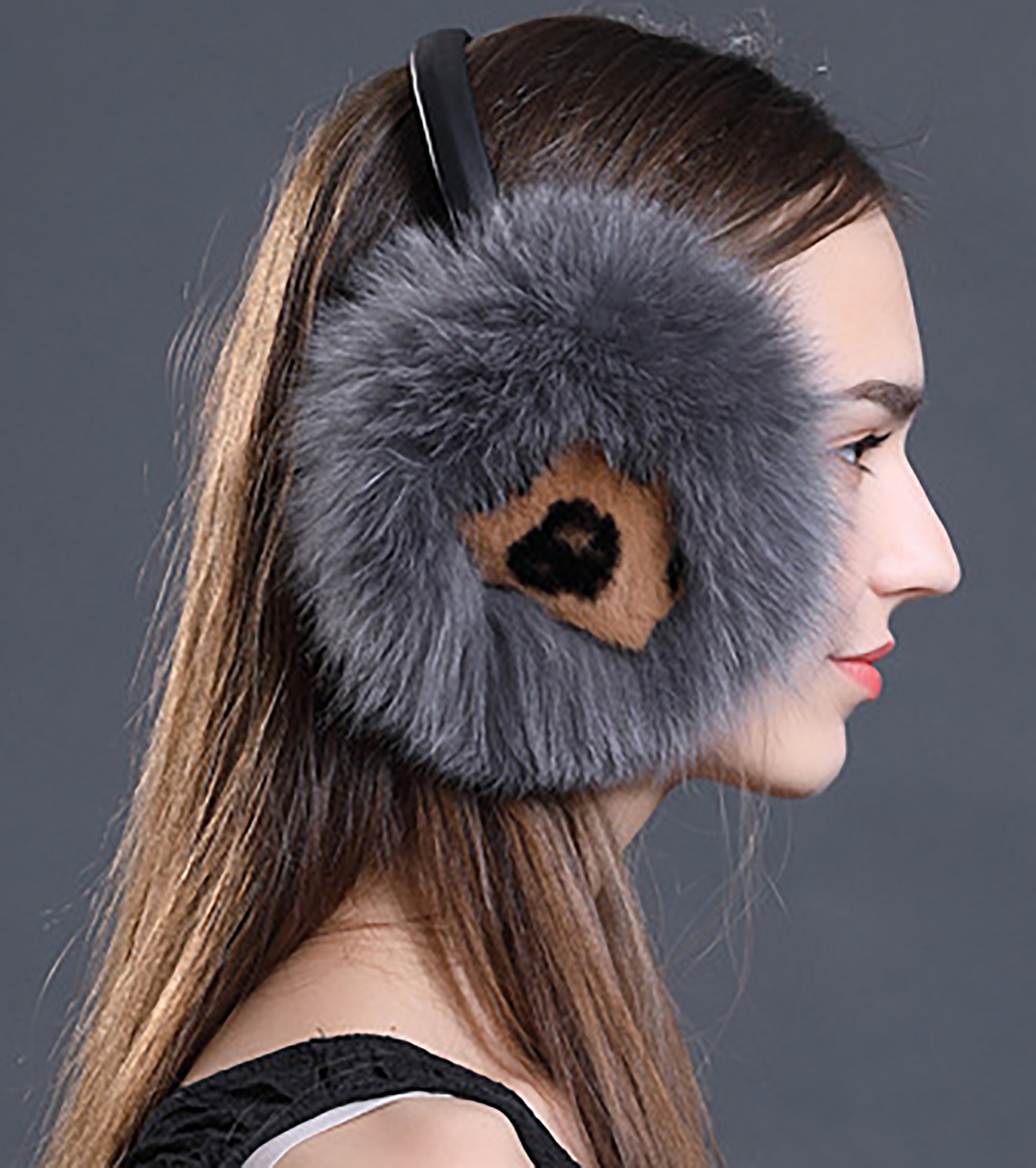 Free Shipping USA) Gray /large Real Fox Fur With Rex Fur Leopard