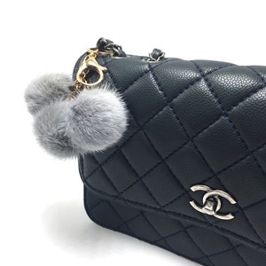 Free Shipping USA)  Gray / Genuine / Natural / Real Mink / Fur /Pom Pom /  Ball / Key Chain / Key Ring