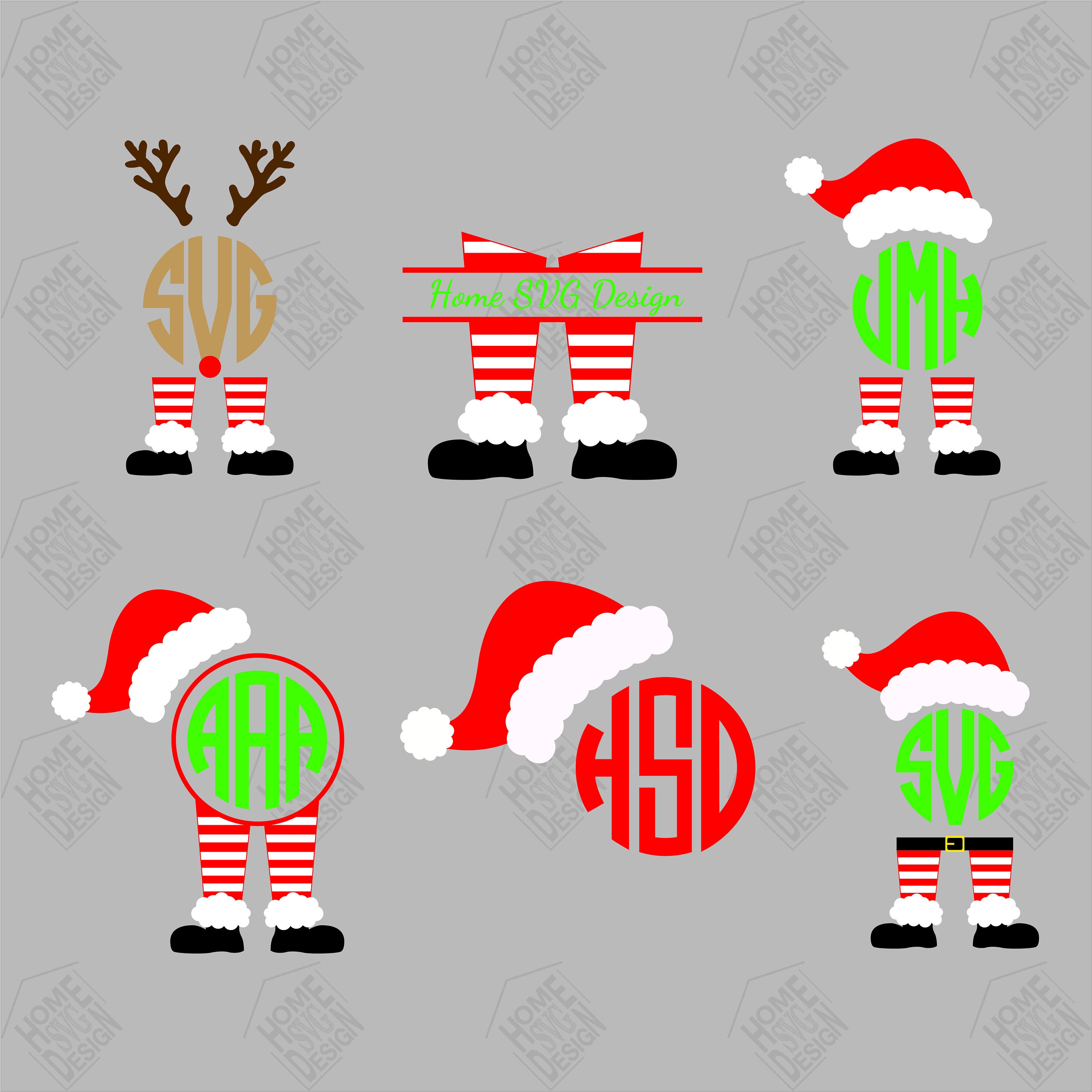 Santa Hat Monogram svg Santa Legs Monogram digital clipart | Etsy