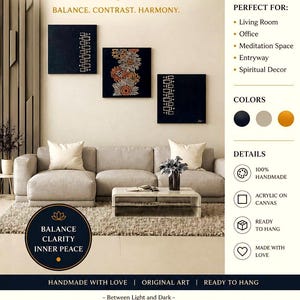 Luxury Black & Gold  Textured Wall Art Set - "Between Light and Dark",Statement Piece for Modern Interiors