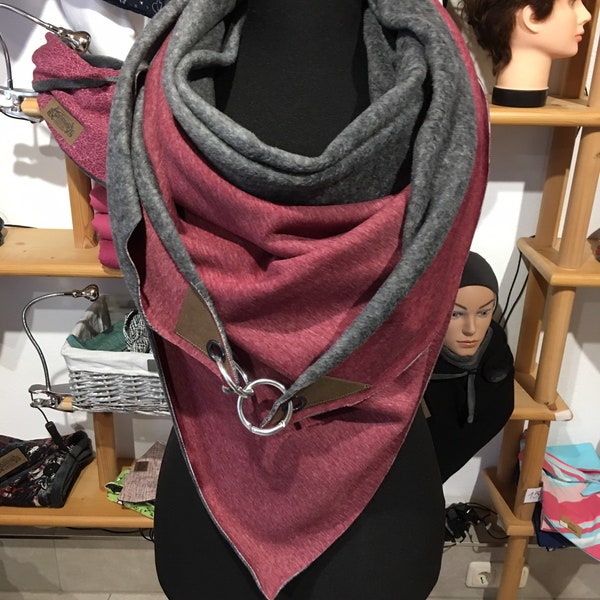 Schal großer warmer XXL Wickelschal Tuch grau Bordeaux weinrot mit Karabiner Tuch von Delimade Dreieckstuch Damen Geschenk Weihnachten