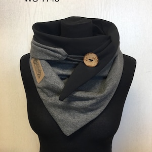 Scarf with button anthracite black women's gift Christmas triangular scarf gray wrap scarf from delimade