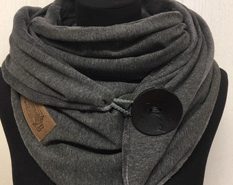 Scarf with button gray wrap scarf and warm soft fleece gift triangular scarf for women from delimade