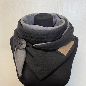 Wrap scarf gray black cable pattern knitted gift scarf with button triangular scarf for women from delimade