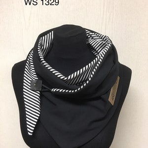 Wrap scarf black white striped cloth with button XXL triangular scarf women from delimade / Christmas gift