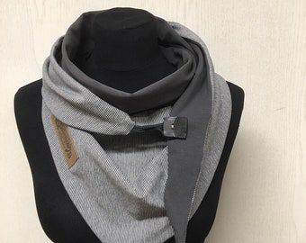 Gray scarf with button triangular scarf women's anthracite from Delimade wrap scarf gift Christmas