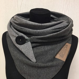 Wrap scarf gray cloth with button anthracite triangular scarf women from Delimade gift Christmas image 1