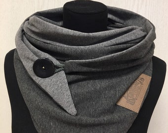 Wrap scarf grey scarf with button anthracite triangular scarf ladies by Delimade gift Christmas
