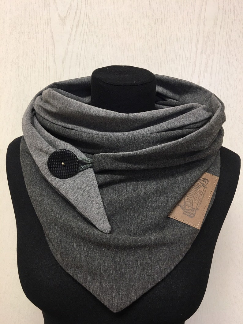 Wrap scarf gray cloth with button anthracite triangular scarf women from Delimade gift Christmas image 1