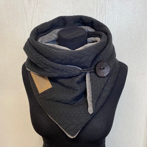 Warm scarf with button gray black cable pattern fleece wrap scarf triangular scarf women from Delimade Gift