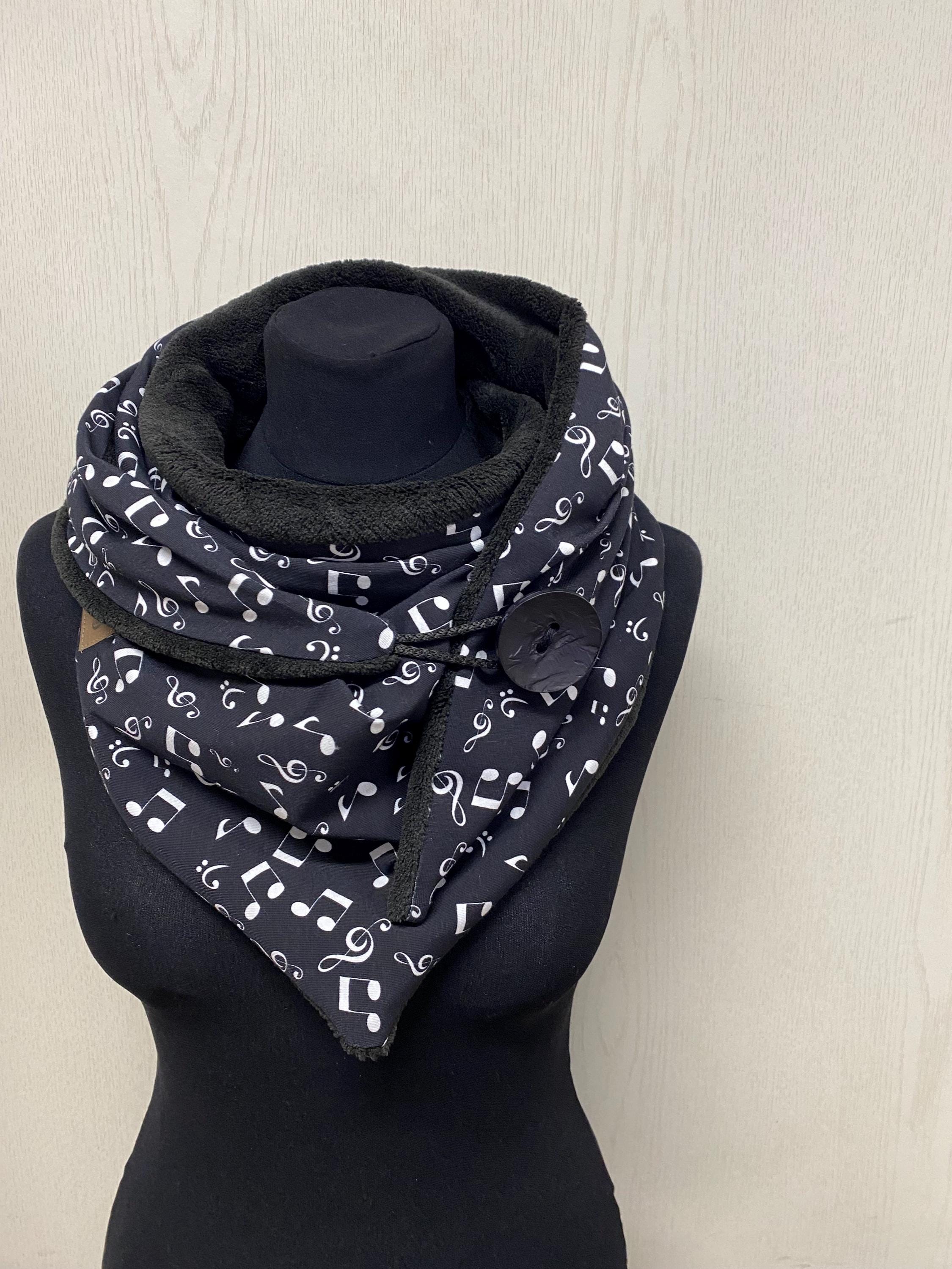 Sciarpa Stampa Note Musicali – Grigia Con Note Nere, Grande 180x100cm, Morbida, Leggera, Unisex, Regalo Per Musicisti