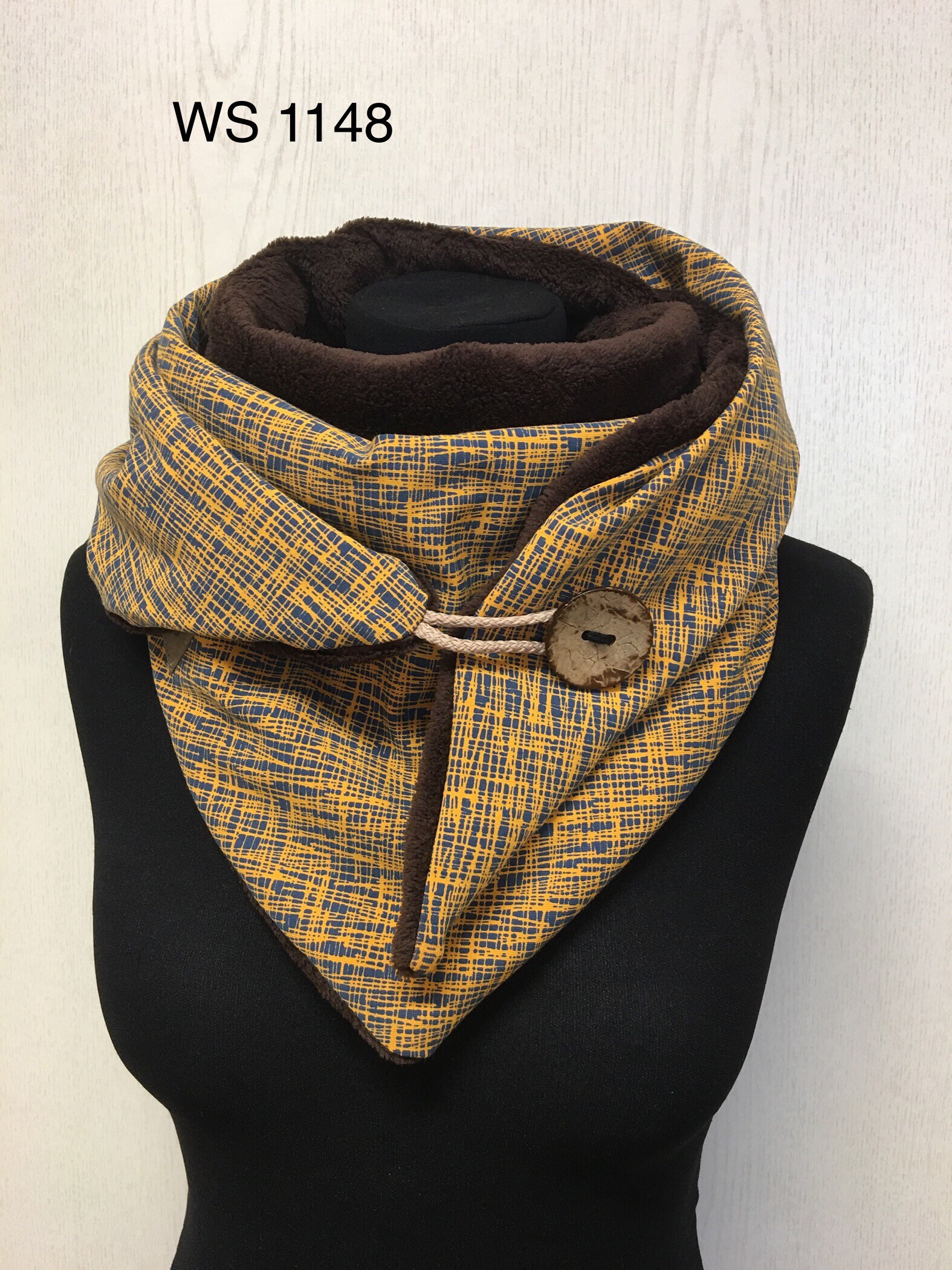 Wrap scarf brown beige fleece with button triangle cloth ladies button scarf by Delimade gift