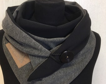 Scarf gray black with button from delimade gift Mother's Day triangular scarf women's dark gray wrap scarf Valentine's Day