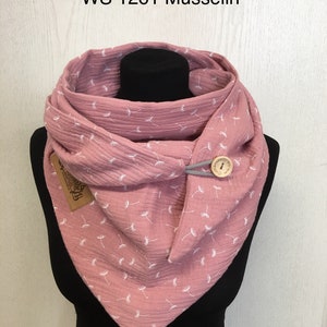 Cloth muslin dandelion with button, pink triangular scarf for women from delimade