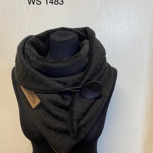 Wrap scarf with button black fleece cable pattern button scarf triangular scarf women's gift from delimade