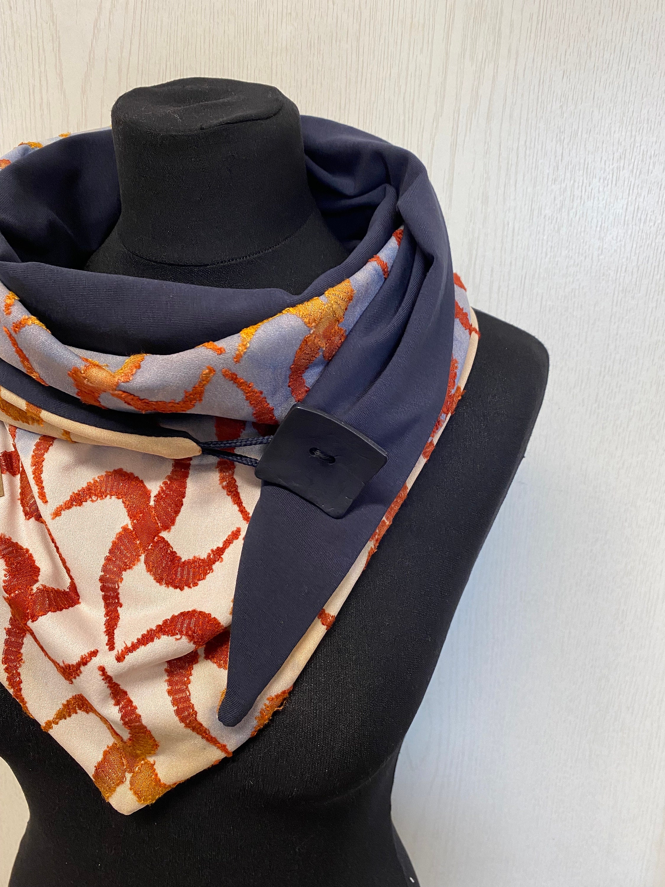 【超目玉】 With Scarf Button Day Mother's Gift Beige Blue Jersey Clothing