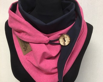 Wickelschal mit Knopf blau rosa pink Dreieckstuch Damen Geschenk Tuch delimade