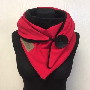 Wrap scarf red black with button and fleece triangular scarf ladies scarf from delimade gift