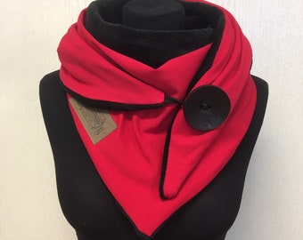 Wickelschal rot schwarz mit Knopf und Fleece Dreieckstuch Damen Schal von delimade Geschenk