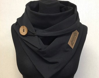 Black scarf with button wrap scarf triangular scarf ladies by delimade gift Christmas