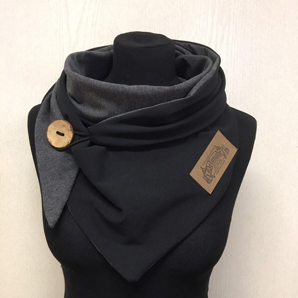 Foulard cache-cœur tissu à bouton noir gris homme by delimade / cadeau écharpe bouton fête des pères