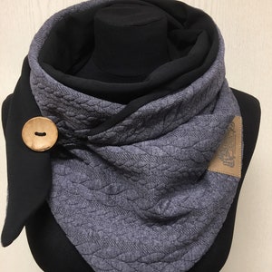 Scarf with button gray black cable pattern knitted gift scarf, Christmas triangular scarf for women from delimade image 2
