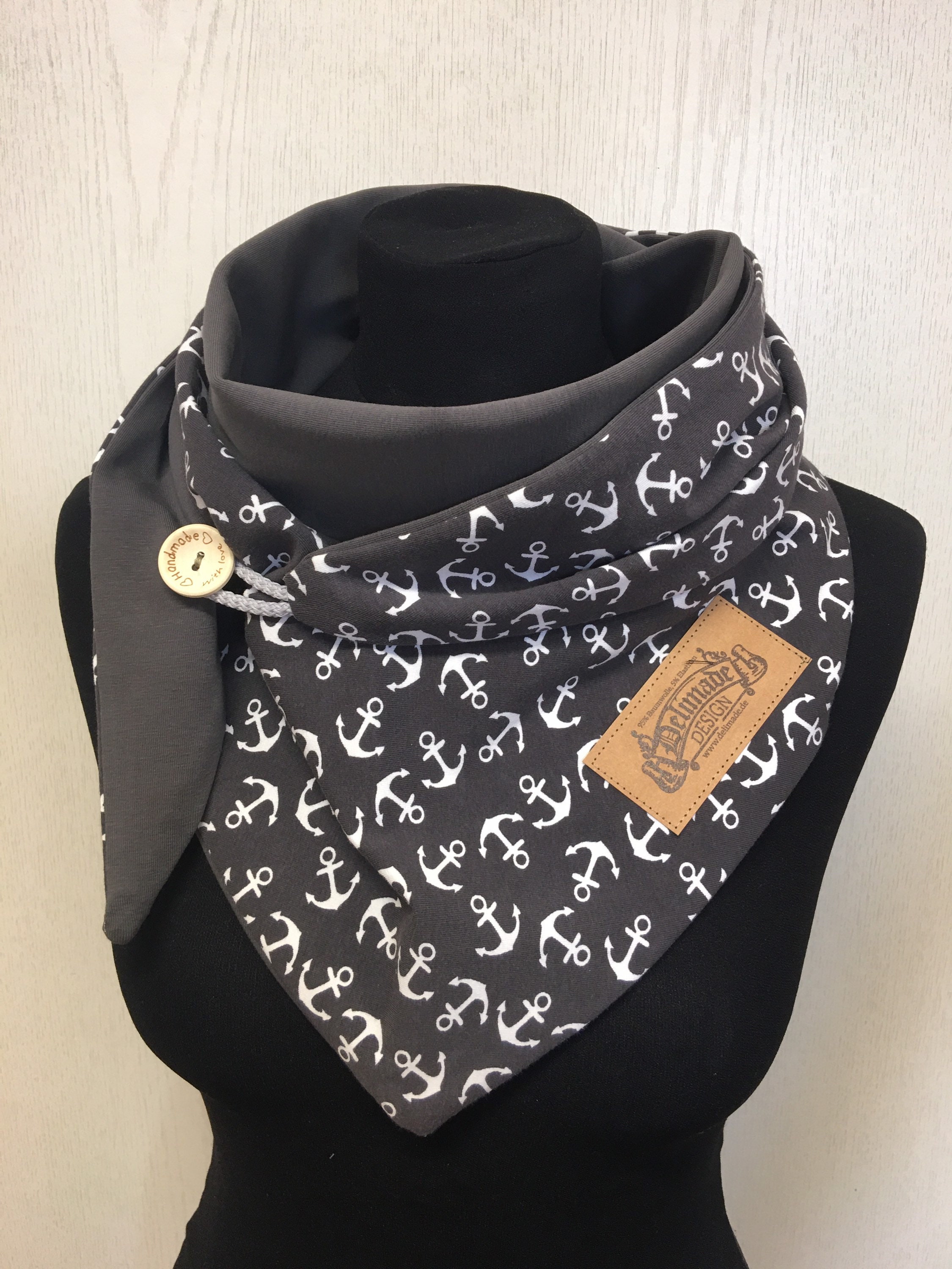 Scarf Anchor Grey With Button Gift Mother's Day/triangular Scarf Anchor Grey With Button Gift Mother's Day/triangular