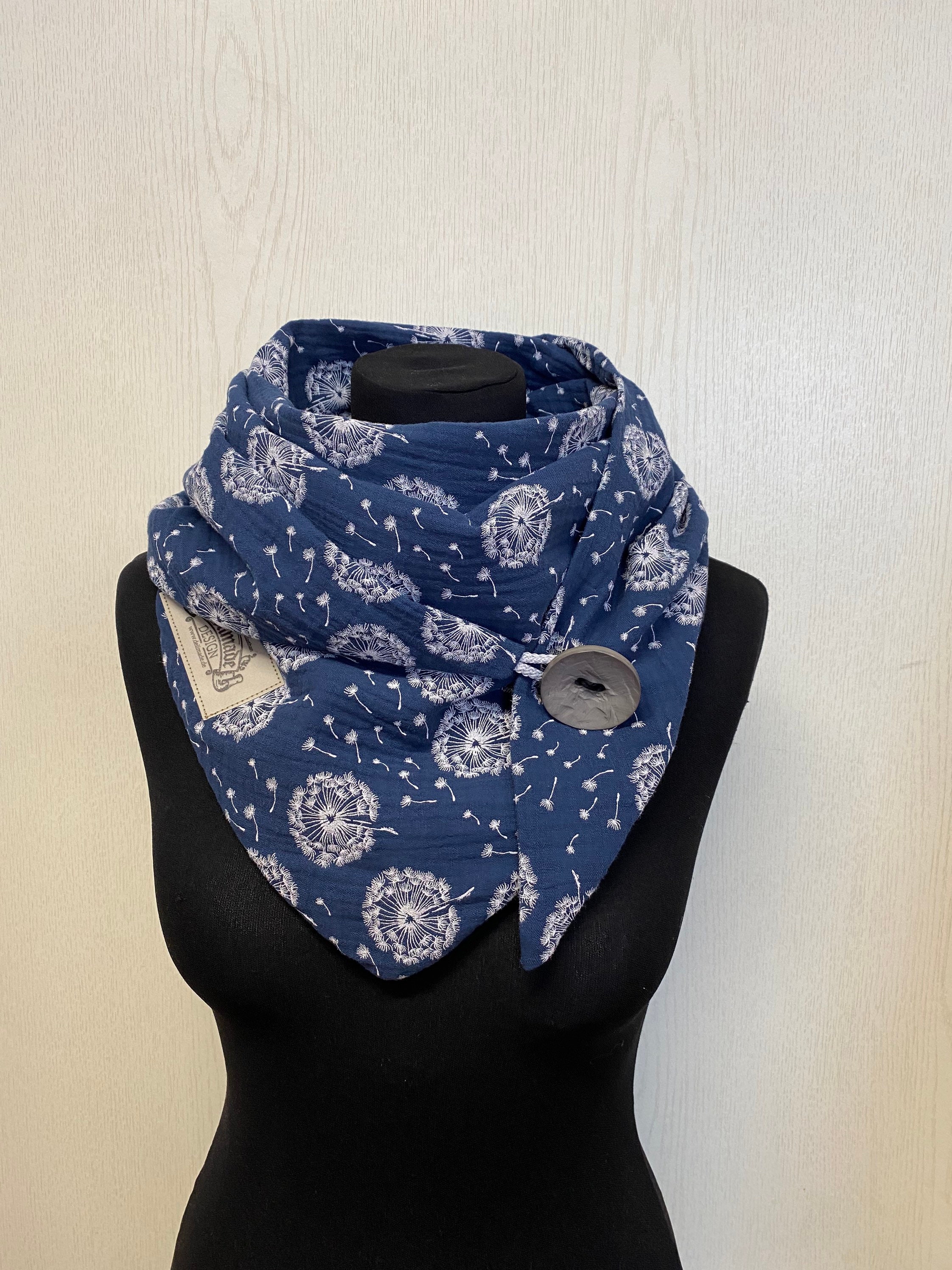 Cloth with button blue white by Delimade triangular scarf ladies wrap scarf button scarf gift Mother's Day