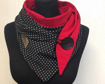 Wrap scarf with button dots black white red by delimade scarf triangular scarf ladies gift Mother&#39;s Day