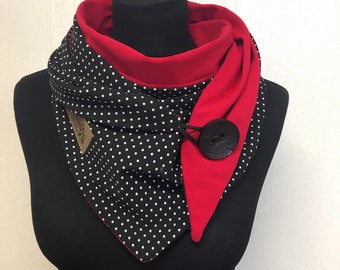 Wickelschal mit Knopf Punkte schwarz weiß rot von delimade Tuch Dreieckstuch Damen Geschenk Muttertag