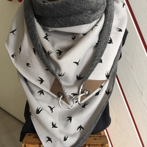 XXL cloth wrap scarf gray black swallows carabiner from Delimade triangular scarf women's gift Mother's Day