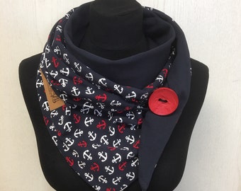 Wrap scarf anchor dark blue red with button triangular scarf women's maritime from Delimade gift Christmas