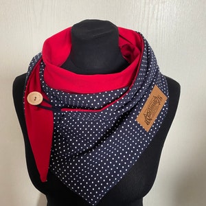 Scarf with button dots blue red from Delimade triangular scarf women's gift Christmas