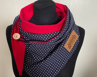 Tuch mit Knopf Punkte blau rot von Delimade Dreieckstuch Damen Geschenk Weihnachten