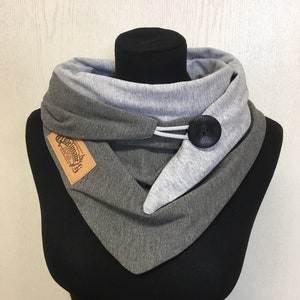 Gray scarf with button triangular scarf women's gift Christmas wrap scarf / delimade