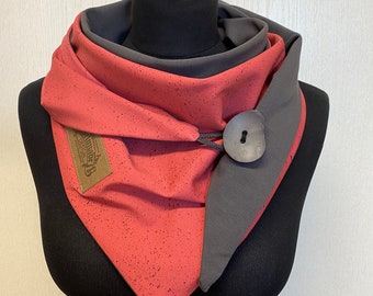 Shawl with button wrap scarf red gray rust gift Christmas triangular scarf women's button scarf from delimade