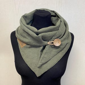Muslin cloth with button olive green gift Christmas triangular scarf women by delimade