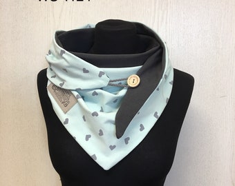 Shawl with button wrap scarf hearts mint gray gift Mother's Day triangular scarf women / Delimade