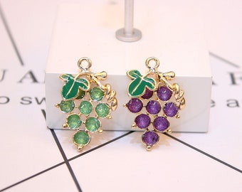 65541-3291 18x13x2MM Charm Grape Gold Tone With Green /& Purple Enamel Charms 6 Pcs