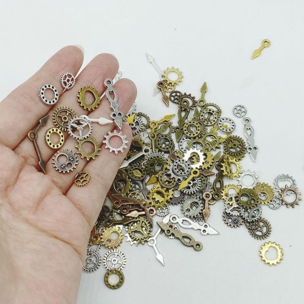 100Pcs Silver Gold Bronze Copper Vintage Clock Watch Parts Steam Punk Gears Cog Parts for Altered Art Charms Clock Connectors Pendants