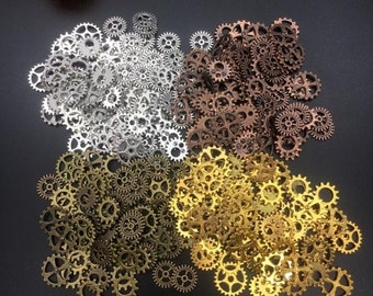 100Pcs Silver Gold Bronze Copper Vintage Clock Watch Parts Steam Punk Gears Cog Parts for Altered Art Charms Clock Connectors Pendants